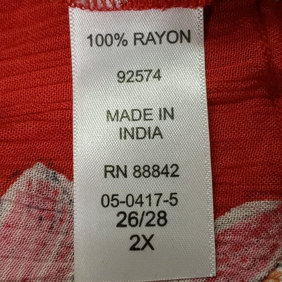 Woman Within Woven Maxi Boho Tropical Dress Size 2X Red Vacation Travel Island - Picture 5 of 14